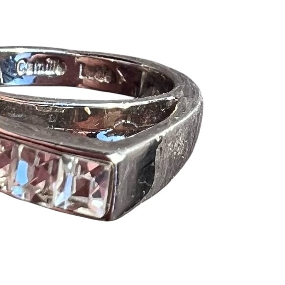 Elegant Silver Plated Ring with Glass Stones Size 7 3/4 - Picture 5 of 6